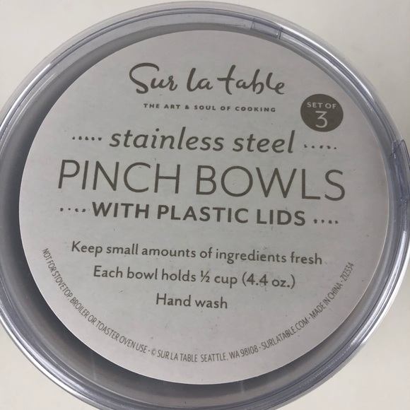 Sur La Table Set of 3 Stainless Steel Pinch Bowls w Lids Cooking Chef NIB - Picture 5 of 6